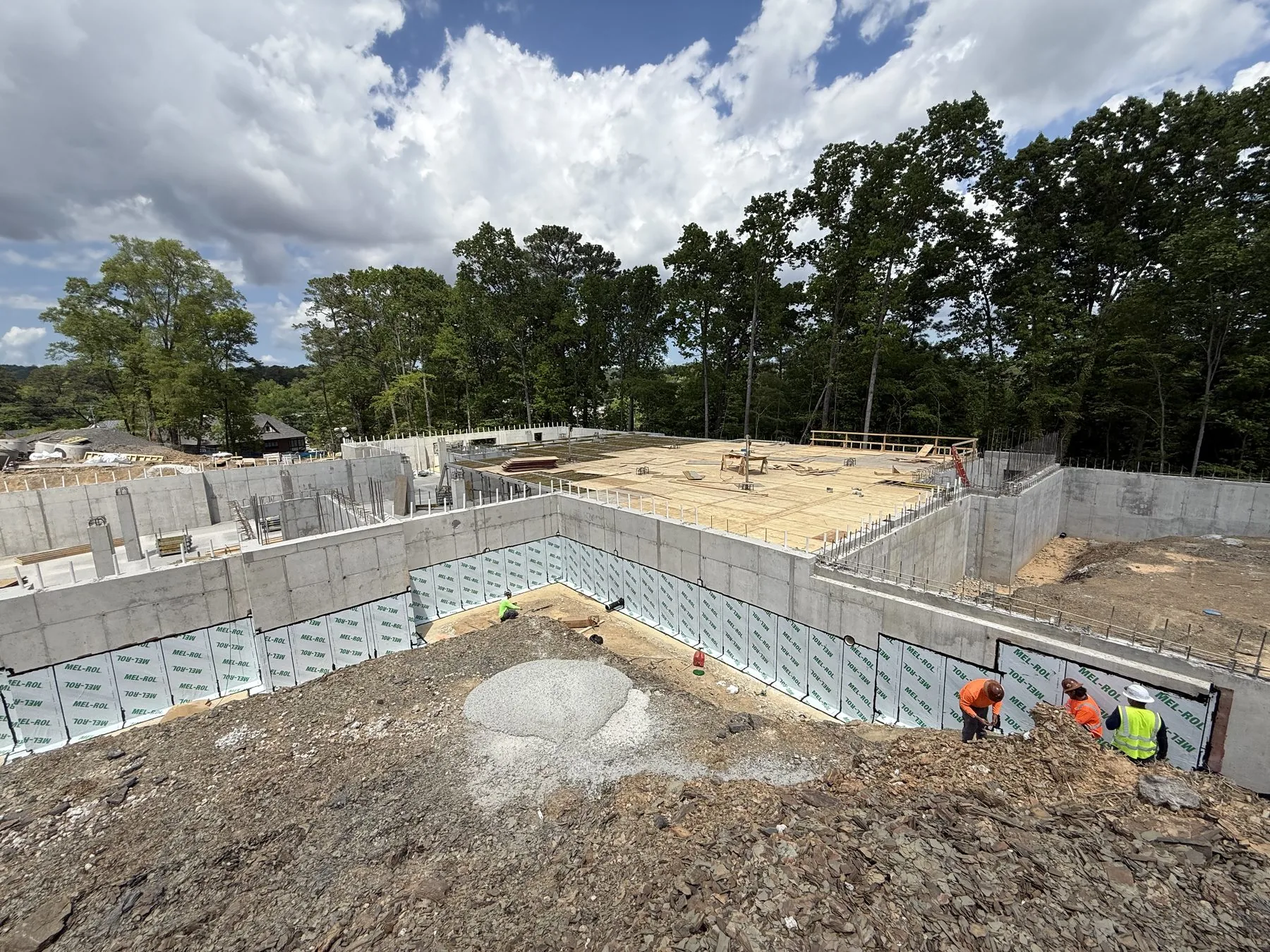Large concrete foundation under construction