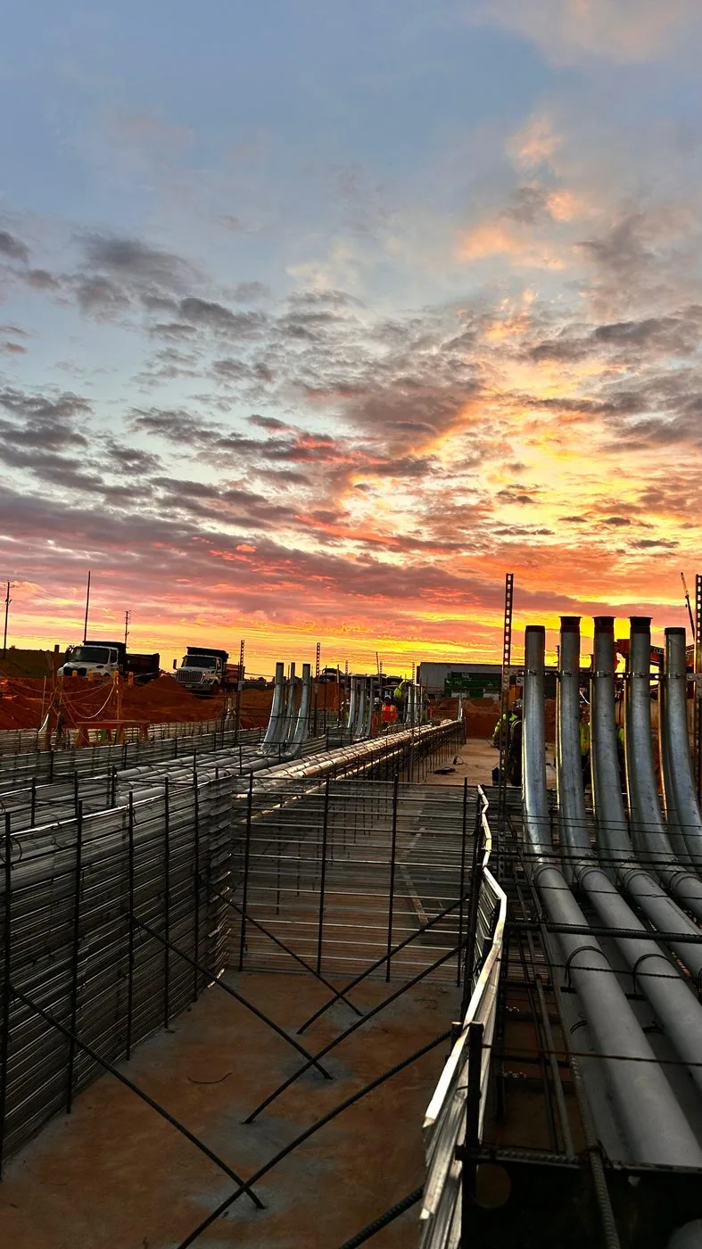 Conduit and reinforcement work at sunrise